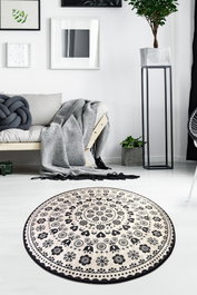 Conceptum Venice Alfombra Redonda Negra 140 cm Terciopelo Suave Antibacteriana Lavable Máquina 10mm Grosor